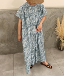 DONOBAN | 花柄ボイルギャザー半袖ワンピース(シャツワンピース)