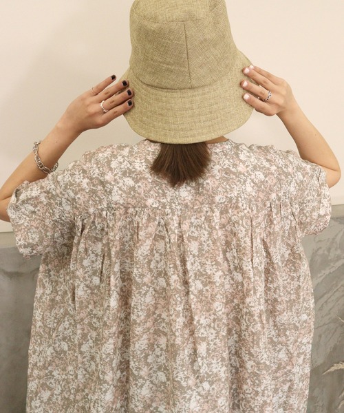 DONOBAN（ドノバン）の「花柄ボイルギャザー半袖ワンピース（シャツワンピース・レディース・ブルー系その他2/ダークベージュ/ネイビー・F）」の14枚目の写真