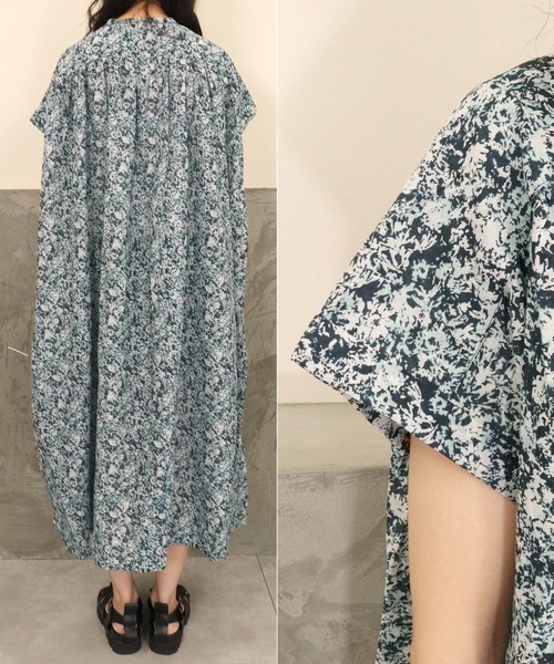 DONOBAN（ドノバン）の「花柄ボイルギャザー半袖ワンピース（シャツワンピース・レディース・ブルー系その他2/ダークベージュ/ネイビー・F）」の7枚目の写真