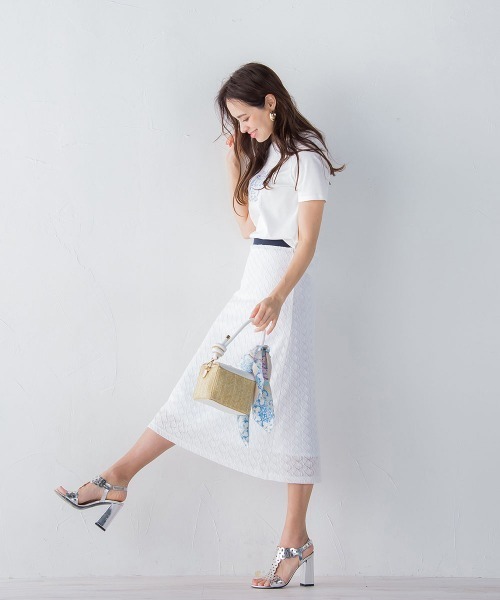 Viaggio Blu(ビアッジョブルー)の「バルファスレースAラインスカート≪手洗い可能/SET UP対応≫(スカート・レディース・ホワイト/ネイビー/ブルー系その他・S/M)」の4枚目の写真