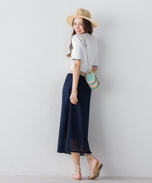 Viaggio Blu(ビアッジョブルー)の「バルファスレースAラインスカート≪手洗い可能/SET UP対応≫(スカート・レディース・ホワイト/ネイビー/ブルー系その他・S/M)」の15枚目の写真