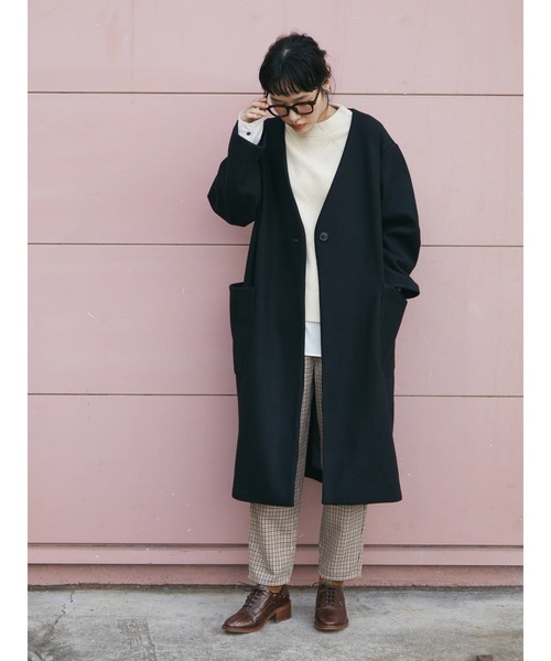 CRAFT STANDARD BOUTIQUE(クラフトスタンダードブティック)の「BIGポケットノーカラーコート *◆(ノーカラーコート・レディース・ブラック/ベージュ・FREE)」の3枚目の写真