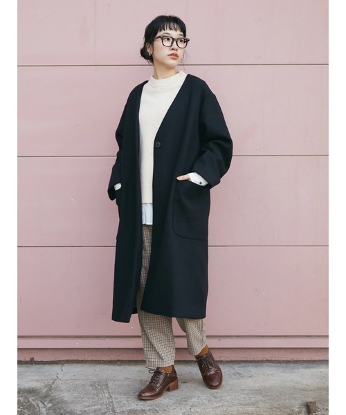 CRAFT STANDARD BOUTIQUE(クラフトスタンダードブティック)の「BIGポケットノーカラーコート *◆(ノーカラーコート・レディース・ブラック/ベージュ・FREE)」の4枚目の写真