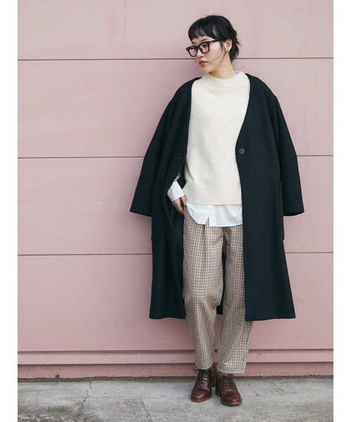 CRAFT STANDARD BOUTIQUE(クラフトスタンダードブティック)の「BIGポケットノーカラーコート *◆(ノーカラーコート・レディース・ブラック/ベージュ・FREE)」の6枚目の写真