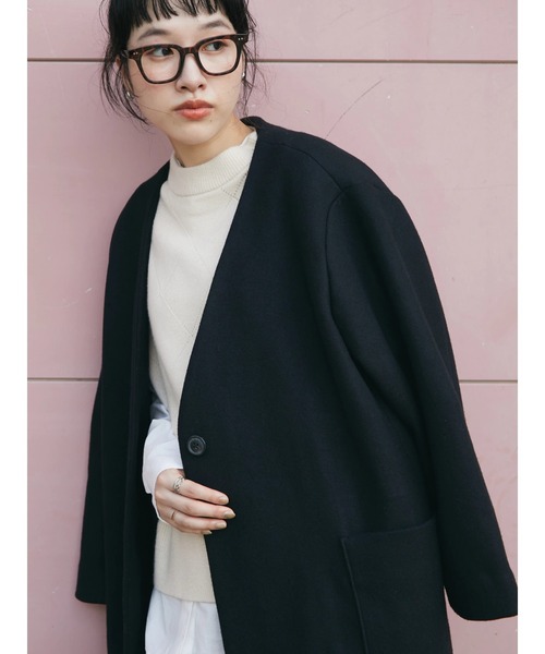 CRAFT STANDARD BOUTIQUE(クラフトスタンダードブティック)の「BIGポケットノーカラーコート *◆(ノーカラーコート・レディース・ブラック/ベージュ・FREE)」の7枚目の写真