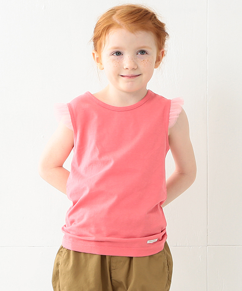 こども ビームス(コドモビームス)の「こども ビームス / "Daily Cut" 袖チュール ノースリーブTシャツ (90~140cm)(Tシャツ/カットソー・キッズ・ホワイト/ライトグレー/レッド系その他/イエロー/グリーン・90t/120/100/140/110/130)」の1枚目の写真