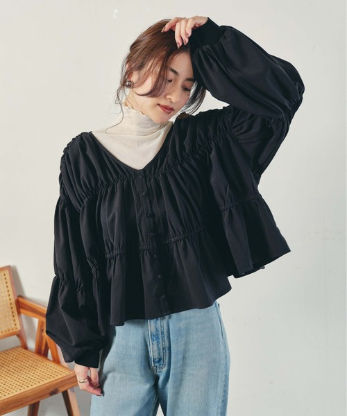 ECRIRE（エクリール）の「【creamコラボ】2WAYギャザーブラウス（シャツ/ブラウス・レディース・ブラック/ブラウン/オフホワイト/グリーン・M/L）」の12枚目の写真