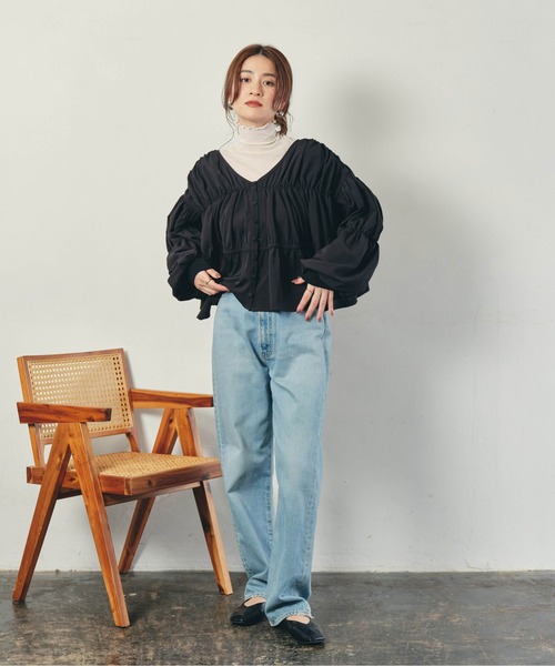 ECRIRE（エクリール）の「【creamコラボ】2WAYギャザーブラウス（シャツ/ブラウス・レディース・ブラック/ブラウン/オフホワイト/グリーン・M/L）」の14枚目の写真