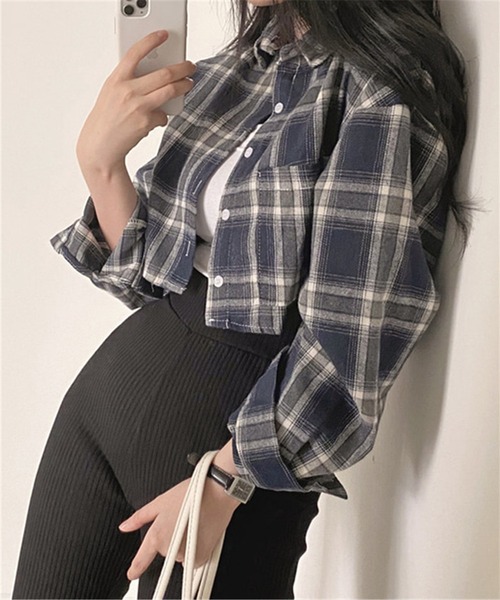 MAISON DE THERESE(メゾン ド テレーズ)の「長袖チェックシャツ(シャツ/ブラウス・レディース・ネイビー・S/M/L)」の7枚目の写真