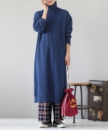 タートルネック バックスリット ニットワンピース