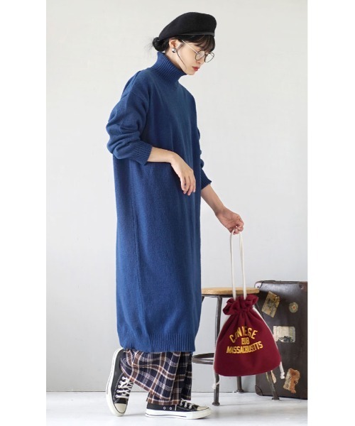*paris*カシミア混 タートル バックスリット ニットワンピース paris*カシミア混 タートル バックスリット ニットワンピース