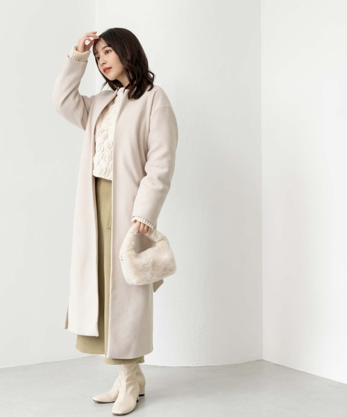 fifth(フィフス)の「ベルト付きノーカラーコート(ノーカラーコート・レディース・ミント/オフホワイト/ピンク・S/M)」の5枚目の写真