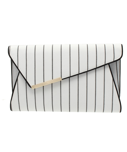 BEAMS LIGHTS Women's（ビームスライツ ウィメンズ）の「ma chere Cosette? / ストライプアシメ（クラッチバッグ・レディース・ホワイト/ネイビー・ONE SIZE）」の2枚目の写真