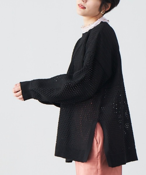 RANAN（ラナン）の「メッシュ素材透かし編みニット（ニット/セーター・レディース・ブラック/ライトベージュ/グリーン・M/L/LL）」の10枚目の写真