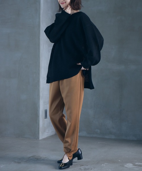 RANAN（ラナン）の「メッシュ素材透かし編みニット（ニット/セーター・レディース・ブラック/ライトベージュ/グリーン・M/L/LL）」の20枚目の写真