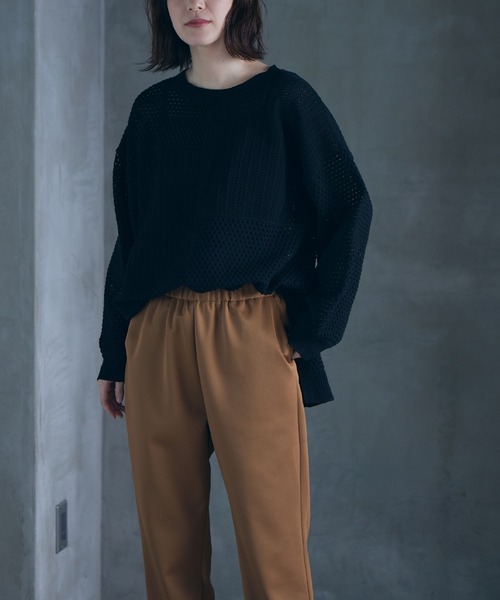 RANAN（ラナン）の「メッシュ素材透かし編みニット（ニット/セーター・レディース・ブラック/ライトベージュ/グリーン・M/L/LL）」の21枚目の写真