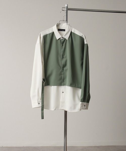 Art re A select(アトリエセレクト)の「アシンメトリーベルテッド オーバーサイズ フェイクレイヤード 長袖シャツ(シャツ/ブラウス・メンズ・グリーン/ベージュ/ブルー/ブラック・M/L)」の3枚目の写真