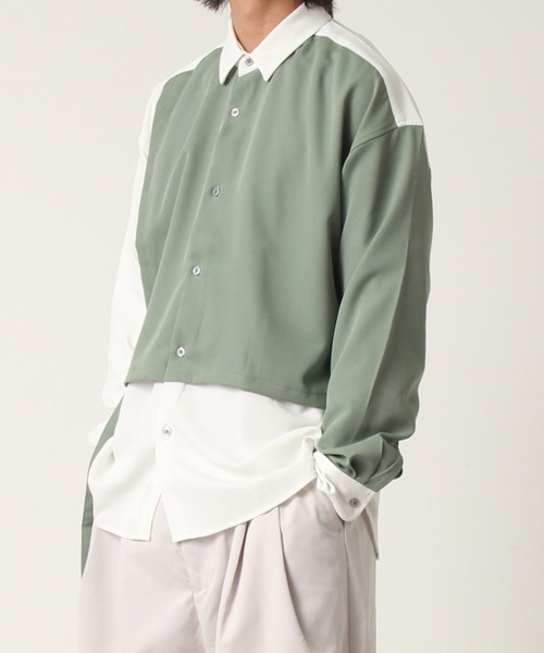 【美品】Ozzon Desoro アシンメトリーシャツ セール】アシンメトリーベルテッド オーバーサイズ フェイク