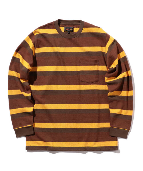 BEAMS PLUS（ビームスプラス）の「BEAMS PLUS / インレーストライプ ポケット Tシャツ（Tシャツ/カットソー・メンズ・ブラック/ブラウン/オレンジ・SMALL/MEDIUM/LARGE/X-LARGE）」の2枚目の写真