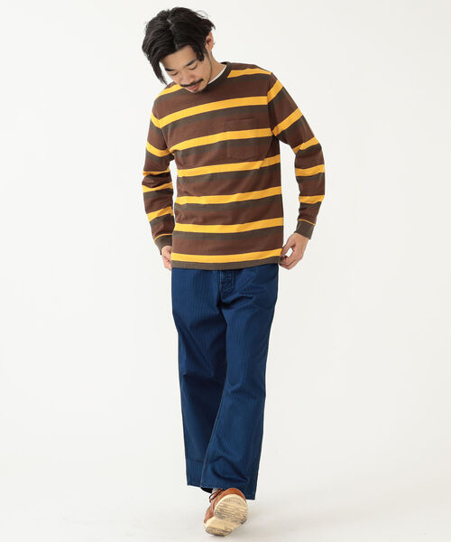 BEAMS PLUS（ビームスプラス）の「BEAMS PLUS / インレーストライプ ポケット Tシャツ（Tシャツ/カットソー・メンズ・ブラック/ブラウン/オレンジ・SMALL/MEDIUM/LARGE/X-LARGE）」の19枚目の写真