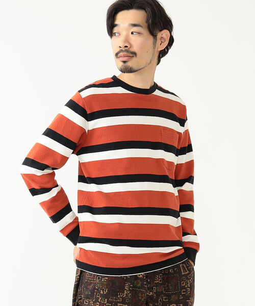 BEAMS PLUS（ビームスプラス）の「BEAMS PLUS / インレーストライプ ポケット Tシャツ（Tシャツ/カットソー・メンズ・ブラック/ブラウン/オレンジ・SMALL/MEDIUM/LARGE/X-LARGE）」の11枚目の写真