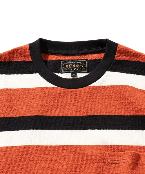BEAMS PLUS（ビームスプラス）の「BEAMS PLUS / インレーストライプ ポケット Tシャツ（Tシャツ/カットソー・メンズ・ブラック/ブラウン/オレンジ・SMALL/MEDIUM/LARGE/X-LARGE）」の8枚目の写真