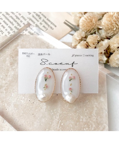 tone(トーン)の「【S.coeuf】【S.coeuf】金属アレルギー対応ピアス お花のオーバル×淡水パール(MA)(ピアス(両耳用)・レディース・ピンク/ブルー・FREE)」の2枚目の写真