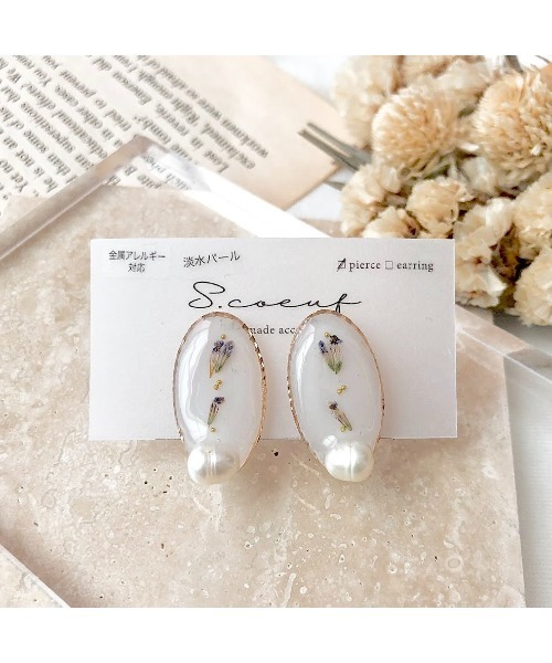 tone(トーン)の「【S.coeuf】【S.coeuf】金属アレルギー対応ピアス お花のオーバル×淡水パール(MA)(ピアス(両耳用)・レディース・ピンク/ブルー・FREE)」の1枚目の写真