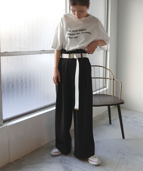 CORNERS（コーナーズ）の「ベルト付きハイウエストツータックワイドパンツ（スラックス・レディース・ブラック/ベージュ/グリーン/ライトベージュ・M）」の2枚目の写真