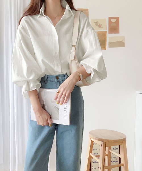 classicalelf（クラシカルエルフ）の「大人にアップデート。綿100％楊柳袖ボリュームシャツ（シャツ/ブラウス・レディース・ライトカーキ/ブルー/ブラック/ホワイト/ベージュ・LARGE/MEDIUM/SMALL/X-LARGE）」の16枚目の写真