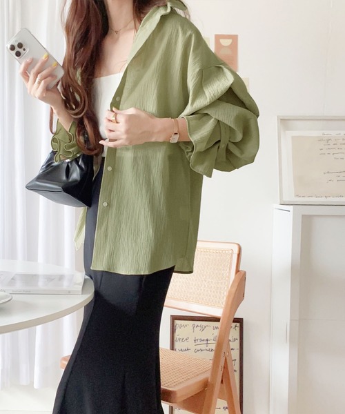 classicalelf（クラシカルエルフ）の「大人にアップデート。綿100％楊柳袖ボリュームシャツ（シャツ/ブラウス・レディース・ライトカーキ/ブルー/ブラック/ホワイト/ベージュ・LARGE/MEDIUM/SMALL/X-LARGE）」の12枚目の写真