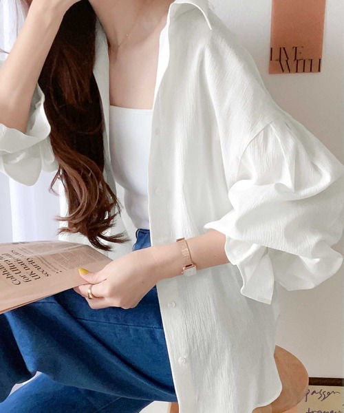 classicalelf（クラシカルエルフ）の「大人にアップデート。綿100％楊柳袖ボリュームシャツ（シャツ/ブラウス・レディース・ライトカーキ/ブルー/ブラック/ホワイト/ベージュ・LARGE/MEDIUM/SMALL/X-LARGE）」の6枚目の写真