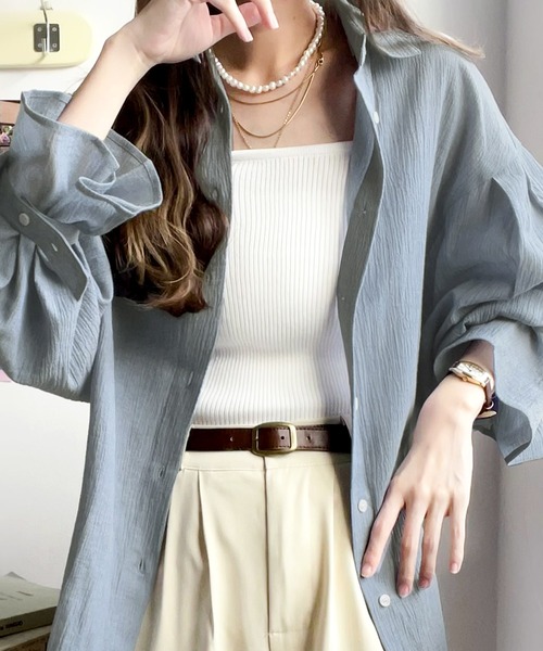 classicalelf（クラシカルエルフ）の「大人にアップデート。綿100％楊柳袖ボリュームシャツ（シャツ/ブラウス・レディース・ライトカーキ/ブルー/ブラック/ホワイト/ベージュ・LARGE/MEDIUM/SMALL/X-LARGE）」の10枚目の写真