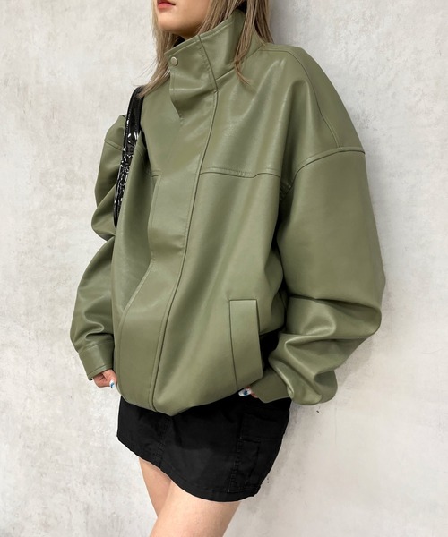 WHO'S WHO gallery(フーズフーギャラリー)の「フェイクレザービッグブルゾン(ブルゾン・レディース・ブラック/カーキ/アイボリー/ブラウン・FREE)」の13枚目の写真