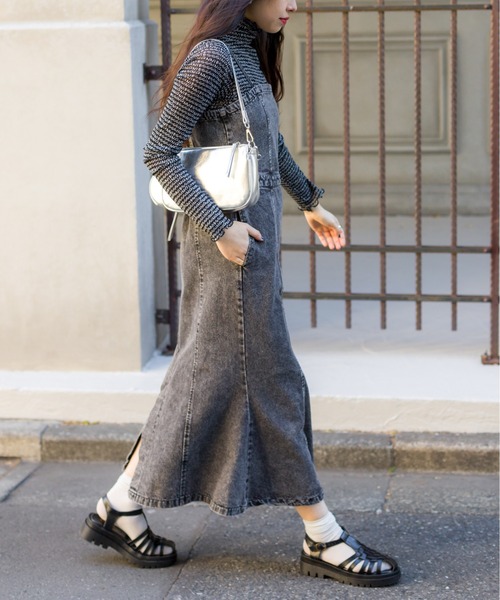 SpRay（スプレイ）の「デニムジャンバースカート（ジャンパースカート