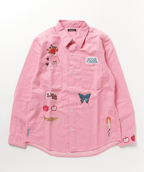 BOHEMIANS(ボヘミアンズ)の「BOHEMIANS/ボヘミアンズ COL DE GOOD TIMES EMB 2POCKET SHIRT(シャツ/ブラウス・レディース・ピンク/ホワイト・S)」の2枚目の写真