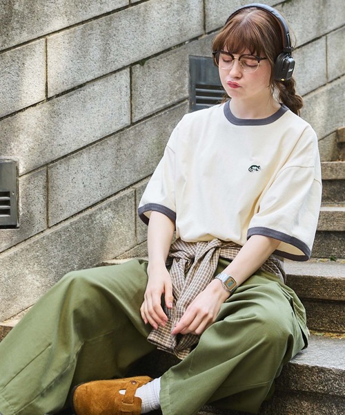 MONO-MART LADY'S（モノマートレディース）の「アニマルワンポイント刺繍リンガーTシャツ（Tシャツ/カットソー・レディース・ワイン/グリーン/チャコールグレー/ネイビー/ブラック・FREE）」の12枚目の写真