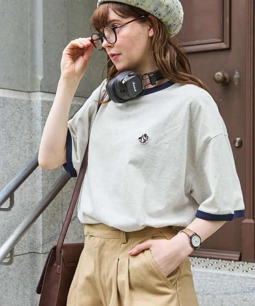 MONO-MART LADY'S（モノマートレディース）の「アニマルワンポイント刺繍リンガーTシャツ（Tシャツ/カットソー・レディース・ワイン/グリーン/チャコールグレー/ネイビー/ブラック・FREE）」の16枚目の写真