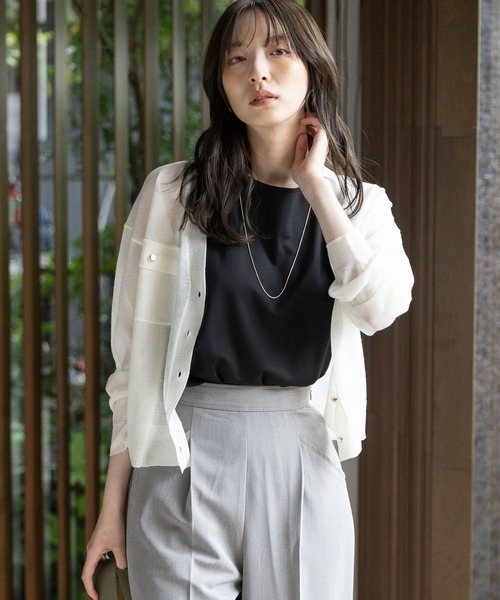 Andemiu（アンデミュウ）の「シアーポケツキカーディガン904564（カーディガン/ボレロ・レディース・ベージュ/オレンジ/ブラック/オフホワイト・FREE）」の2枚目の写真