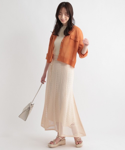 Andemiu（アンデミュウ）の「シアーポケツキカーディガン904564（カーディガン/ボレロ・レディース・ベージュ/オレンジ/ブラック/オフホワイト・FREE）」の5枚目の写真