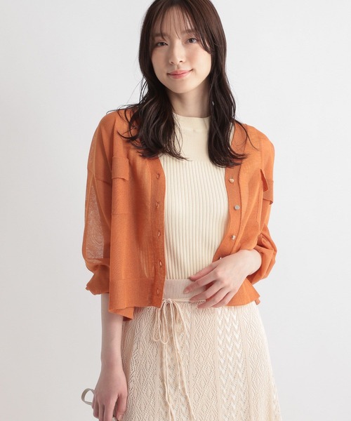 Andemiu（アンデミュウ）の「シアーポケツキカーディガン904564（カーディガン/ボレロ・レディース・ベージュ/オレンジ/ブラック/オフホワイト・FREE）」の6枚目の写真