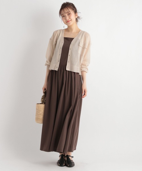 Andemiu（アンデミュウ）の「シアーポケツキカーディガン904564（カーディガン/ボレロ・レディース・ベージュ/オレンジ/ブラック/オフホワイト・FREE）」の7枚目の写真