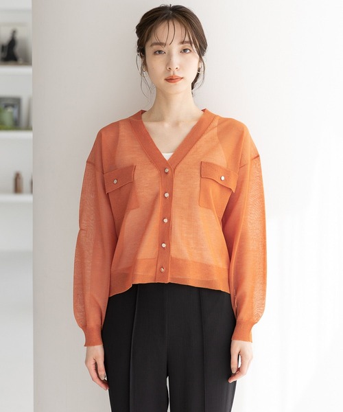 Andemiu（アンデミュウ）の「シアーポケツキカーディガン904564（カーディガン/ボレロ・レディース・ベージュ/オレンジ/ブラック/オフホワイト・FREE）」の10枚目の写真