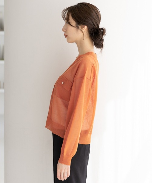 Andemiu（アンデミュウ）の「シアーポケツキカーディガン904564（カーディガン/ボレロ・レディース・ベージュ/オレンジ/ブラック/オフホワイト・FREE）」の11枚目の写真