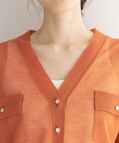 Andemiu（アンデミュウ）の「シアーポケツキカーディガン904564（カーディガン/ボレロ・レディース・ベージュ/オレンジ/ブラック/オフホワイト・FREE）」の14枚目の写真