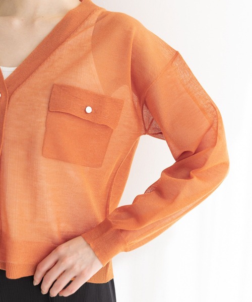 Andemiu（アンデミュウ）の「シアーポケツキカーディガン904564（カーディガン/ボレロ・レディース・ベージュ/オレンジ/ブラック/オフホワイト・FREE）」の15枚目の写真