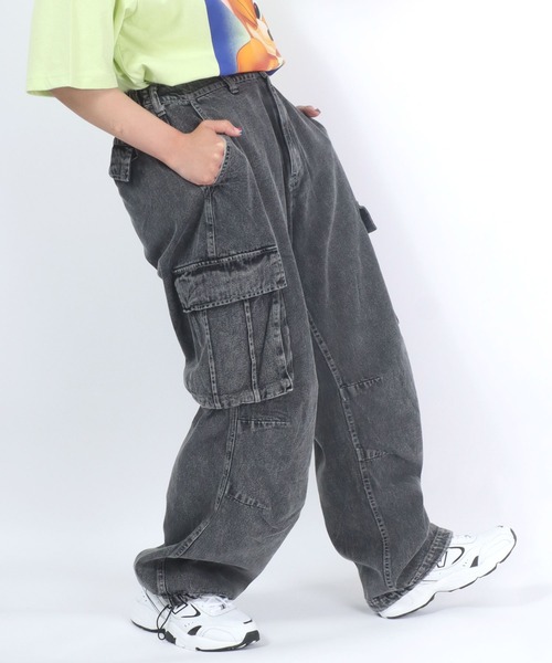 Salong hameu(サロン ハミュー)の「ケミカルウォッシュデニムワイドカーゴパンツ メンズ レディース ユニセックス(カーゴパンツ・メンズ・ブラック系その他/ケミカルウォッシュ・M/L)」の7枚目の写真