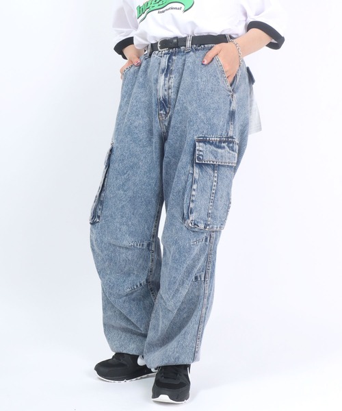 Salong hameu(サロン ハミュー)の「ケミカルウォッシュデニムワイドカーゴパンツ メンズ レディース ユニセックス(カーゴパンツ・メンズ・ブラック系その他/ケミカルウォッシュ・M/L)」の10枚目の写真