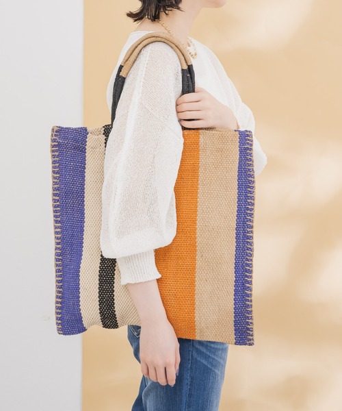 KATHARINE ROSS（キャサリンロス）の「【KATHARINE ROSS】TARANGO JUTE チェック/ストライプ（かごバッグ・レディース・ブラック/オレンジ/ライトブルー・MEDIUM）」の7枚目の写真