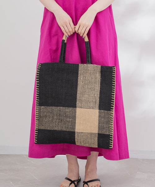 KATHARINE ROSS（キャサリンロス）の「【KATHARINE ROSS】TARANGO JUTE チェック/ストライプ（かごバッグ・レディース・ブラック/オレンジ/ライトブルー・MEDIUM）」の6枚目の写真